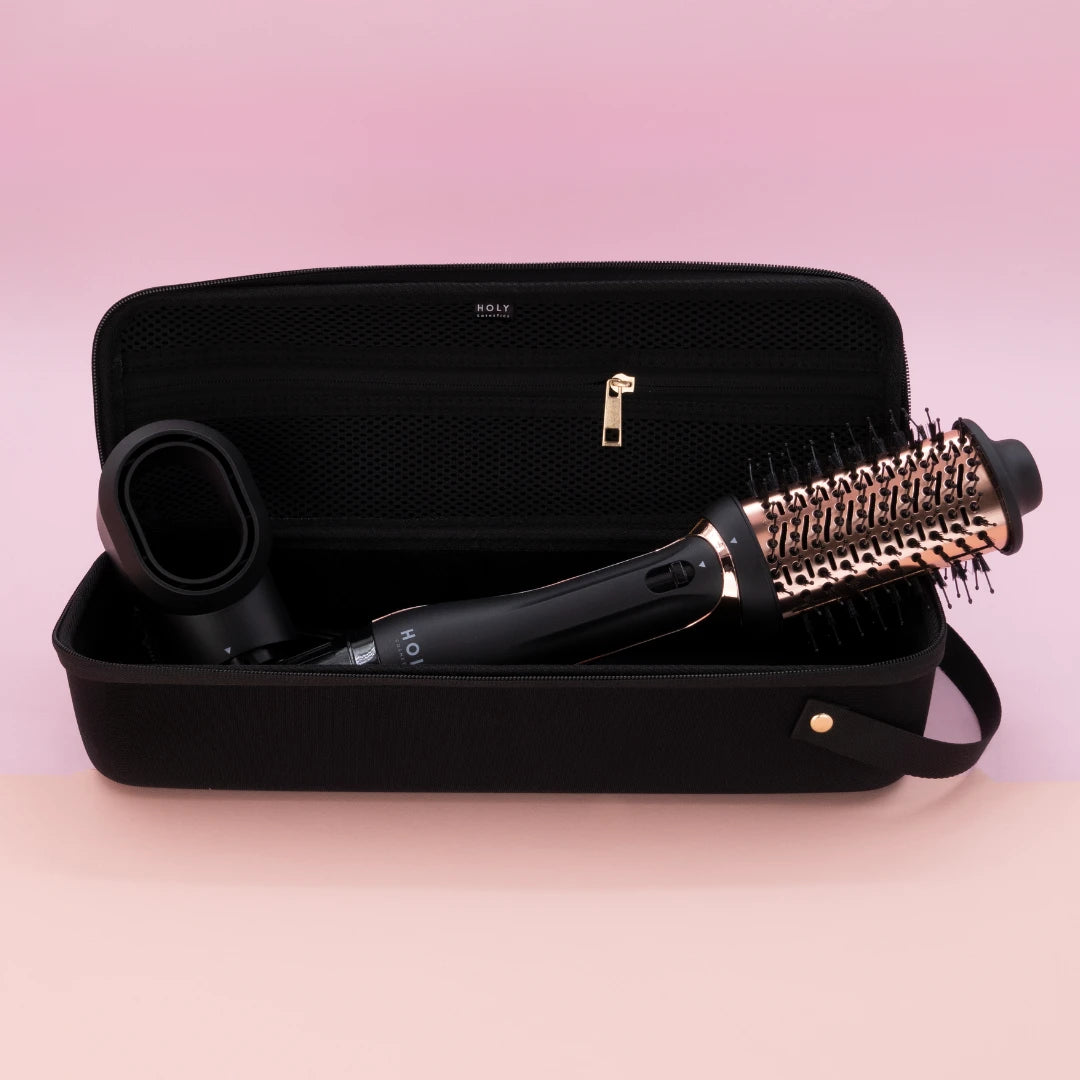 Muestra cabezales cepillo secador cabello blow out duo y estuche para el cepillo secador