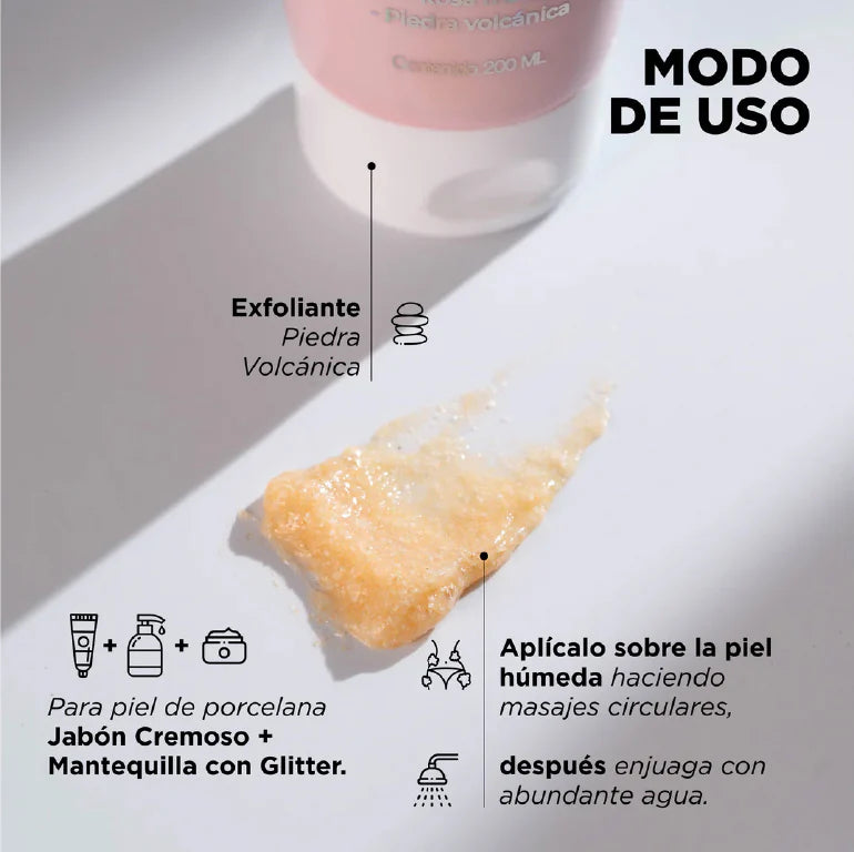 Exfoliante Corporal de Piedra Volcanica y Rosas
